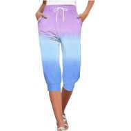 Womens Capri Pants Casual 2024 Summer High Waisted Cropped Pants Loose Wide Leg Trousers with Pockets