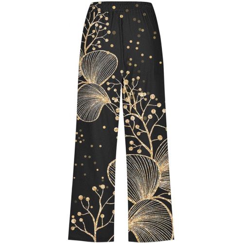 제네릭 Linen Pants Women Straight Leg Elastic Waist Drawstring Capri Pants Trendy Printed Summer Cropped Trousers with Pockets