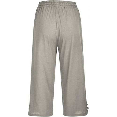 제네릭 Women's Pants 2024 Drawstring Solid Color Cotton Linen Palazzo Pants Flowy Summer Pants Wed Leg Lounge Trousers with Pockets