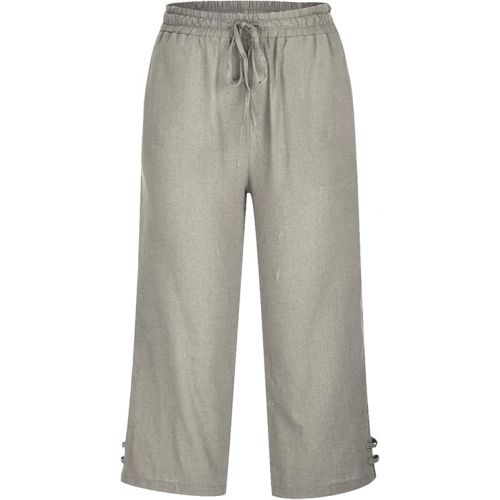 제네릭 Women's Pants 2024 Drawstring Solid Color Cotton Linen Palazzo Pants Flowy Summer Pants Wed Leg Lounge Trousers with Pockets