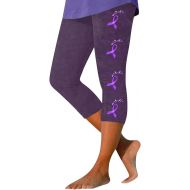 Capri Leggings for Women Stretchy Knee Length 3/4 Pants Purple Flower Print Cropped Pants Casual Comfy 2024 Summer Trousers