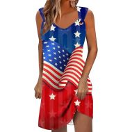 Womens 4th of July Dress Casual American Flag USA Independence Day Sundresses Summer Beach Sleeveless Loose Fit Tank Dress