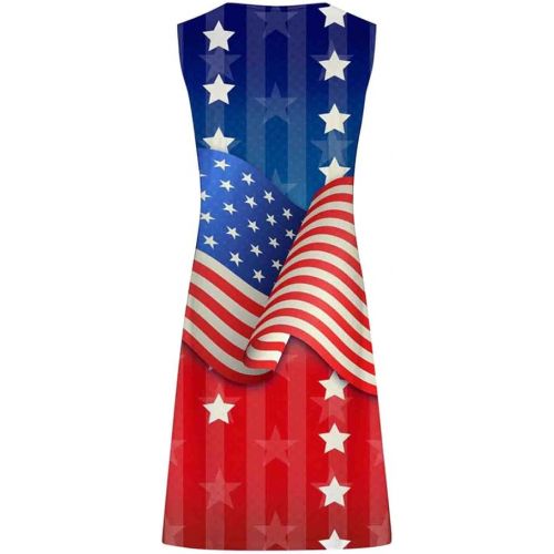 제네릭 Womens 4th of July Dress Casual American Flag USA Independence Day Sundresses Summer Beach Sleeveless Loose Fit Tank Dress