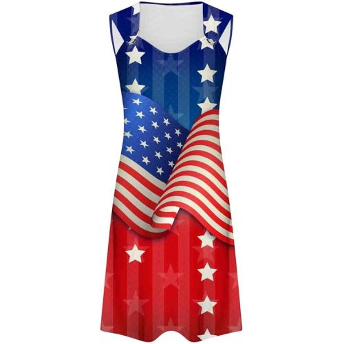 제네릭 Womens 4th of July Dress Casual American Flag USA Independence Day Sundresses Summer Beach Sleeveless Loose Fit Tank Dress