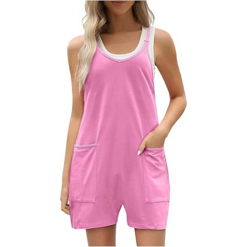 제네릭 Womens Rompers Jumpsuits Loose Fit Adjustable Strap Jean Rompers Overalls Jumpers with Pockets 2024 Summer Clothes