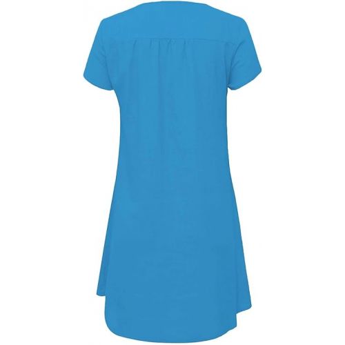 제네릭 Linen Dresses for Women 2024 Summer Casual V Neck Short Cap Sleeve Sundress Beach Vacation Solid Soft Plus Size Mini Dress