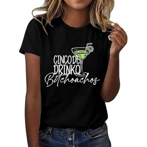 제네릭 My Orders delivery Cinco De Mayo Shirt for Women Crewneck Short Sleeve T Shirt Summer Basic Tees Mexican Drink Printed Tops 2024 Casual Shirt Black XXXL