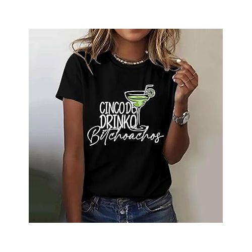 제네릭 My Orders delivery Cinco De Mayo Shirt for Women Crewneck Short Sleeve T Shirt Summer Basic Tees Mexican Drink Printed Tops 2024 Casual Shirt Black XXXL