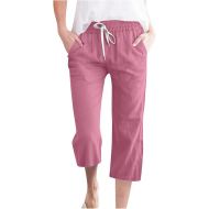 Capri Pants for Women Casual Summer 2024 Elastic Waist Wide Leg Drawstring Lounge Pant Cropped Beach Trousers