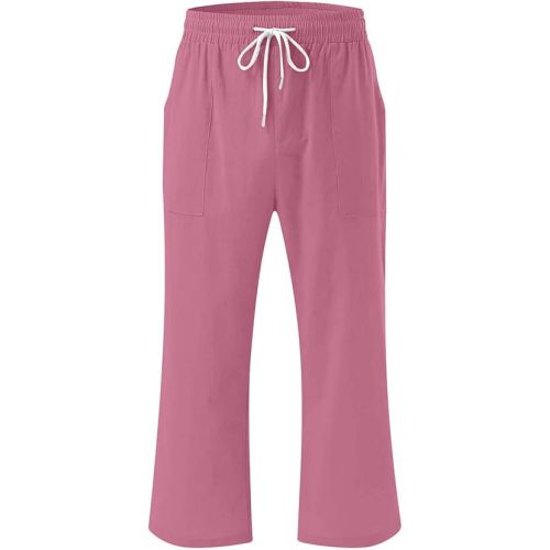 제네릭 Capri Pants for Women Casual Summer 2024 Elastic Waist Wide Leg Drawstring Lounge Pant Cropped Beach Trousers