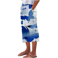 Capri Pants for Women Wide Leg Elastic Waist Vintage Printed Lounge Pants Plus Size Loose Resort Beach Summer Capris