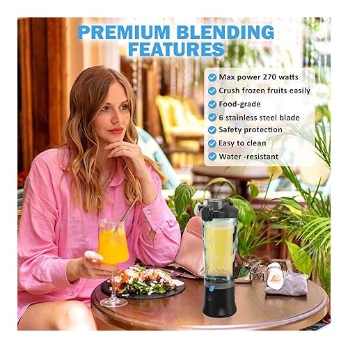 제네릭 Best 4Vi Portable Blender, Rechargeable Mini Blender For Shakes And Smoothies 20 Oz Mini Blender Cup with Travel and USB Rechargeable for Office, Gym, Kitchen BLACK