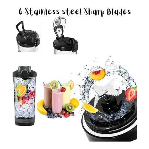 제네릭 Best 4Vi Portable Blender, Rechargeable Mini Blender For Shakes And Smoothies 20 Oz Mini Blender Cup with Travel and USB Rechargeable for Office, Gym, Kitchen BLACK