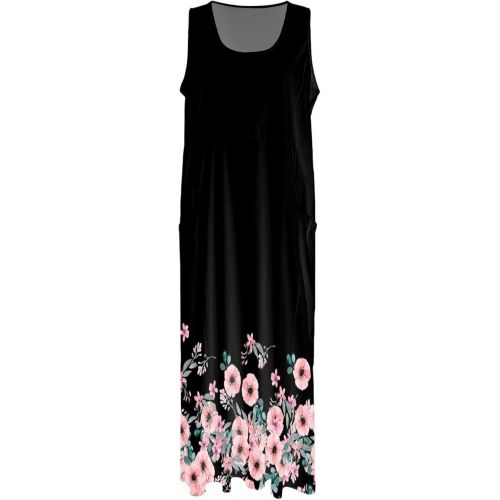 제네릭 Sun Dresses for Women 2024 Cute Beach Sleeveless Tank Dress with Pockets Cotton Summer Casual Boho Floral Long Dress