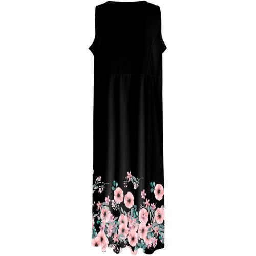 제네릭 Sun Dresses for Women 2024 Cute Beach Sleeveless Tank Dress with Pockets Cotton Summer Casual Boho Floral Long Dress