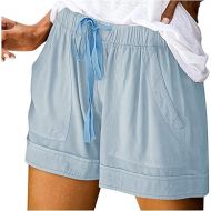 Jean Shorts for Women Raw Hem Trendy Folded Hem Pull On Chino Shorts Elastic Waist Stretchy Denim Shorts