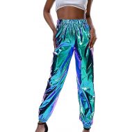 Women's Metallic Glossy Trousers Stretch Sports Pants Fashion Slim High Waist Corded Trousers Y2k Concert Clothing