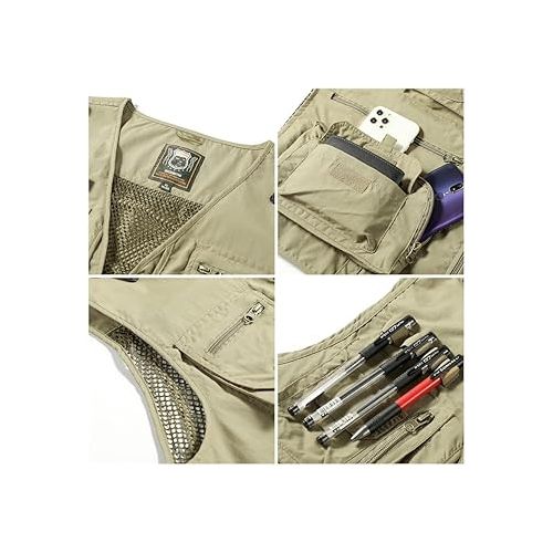 제네릭 Breathable Mesh Zip Cargo Vest,Men's Multi-Pocket Quick Drying Tactical Vests,Outdoor Cargo Vest Full Zip Hiking Travel Vests