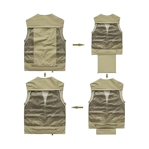 제네릭 Breathable Mesh Zip Cargo Vest,Men's Multi-Pocket Quick Drying Tactical Vests,Outdoor Cargo Vest Full Zip Hiking Travel Vests