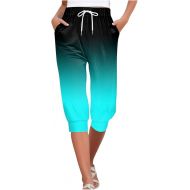 Capri Pants for Women Waisted Cropped Pants Casual Drawstring Waisted Pants Straight Wide Leg Plus Size Lounge Capris