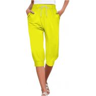 Womens Capri Pants Summer Casual Loose Drawstring Elastic High Waist Pants Fashion Resort Wear Beach Vacation Capris