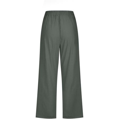 제네릭 Linen Pants Women Summer Solid Color Drawstring Waisted Capri Pants High Waisted Casual Pants Lounge Trousers with Pockets