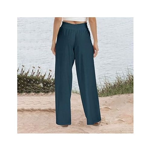 제네릭 Wide Leg Pants Woman,2024 High Waist Casual Long Palazzo Pants Loose Business Work Office Trousers with Pockets S-3XL