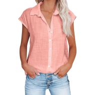 Summer Cotton Linen Shirts for Women 2024 Ladies Lapel Cap Sleeve Cotton Gauze Tops Casual Trendy Button Down Dressy Blouses