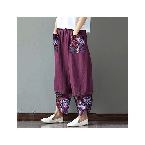 제네릭 Cargo Pants for Women High Waisted Casual Pants Summer Floral Solid Long Palazzo Pants Long Straight Suit Pants