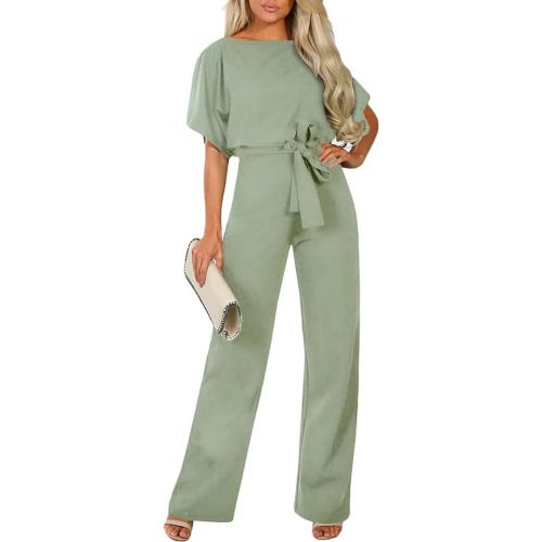 제네릭 Women's Short Sleeve Jumpsuits Dressy Cusual Fashion Outfits Wide Leg Jumpsuits Rompers 2024 Vacation Beach Outfits