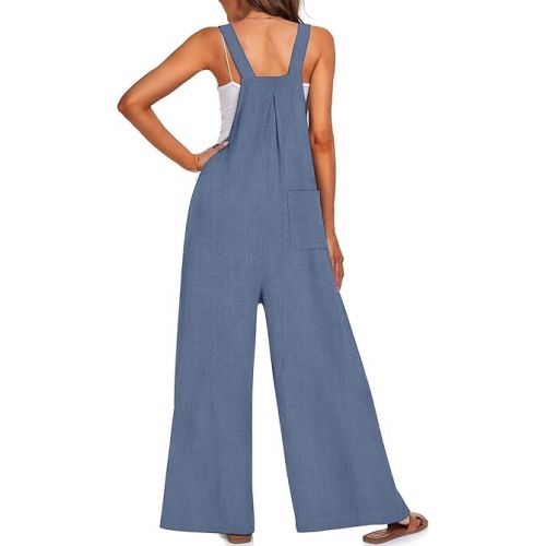 제네릭 Women's Summer Wide Leg Linen Jumpsuits Wide Leg Linen Jumpsuits Dressy V Neck Wide Leg Jumpsuits Rompers With Pockets