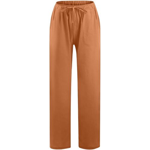 제네릭 Womens Linen Pants 2024 High Waisted Drawstring Solid Color Pants Baggy Casual Wed Leg Lounge Trousers with Pockets