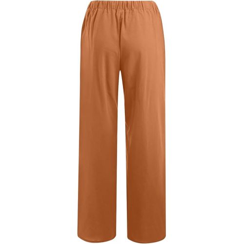 제네릭 Womens Linen Pants 2024 High Waisted Drawstring Solid Color Pants Baggy Casual Wed Leg Lounge Trousers with Pockets