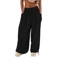 Cotton Linen Pants for Women 2024,Plus Size Trendy Cargo Pants, Elastic Waist Straight Leg Baggy Comfy Trousers Multi Pockets