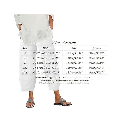 제네릭 Women's Linen Pants Drawstring Wide Leg Capri Palazzo Pants Casual Summer Capri Long Trousers with Removable Belt