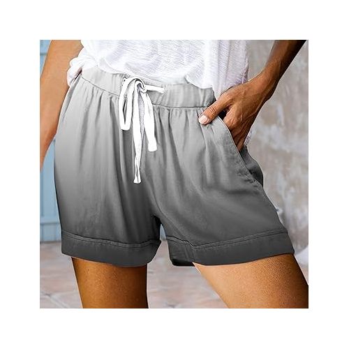 제네릭 Shorts for Women Summer Casual Comfy Hiking Outdoor Lounge Shorts Relaxed Fit High Waist Drawstring Shorts