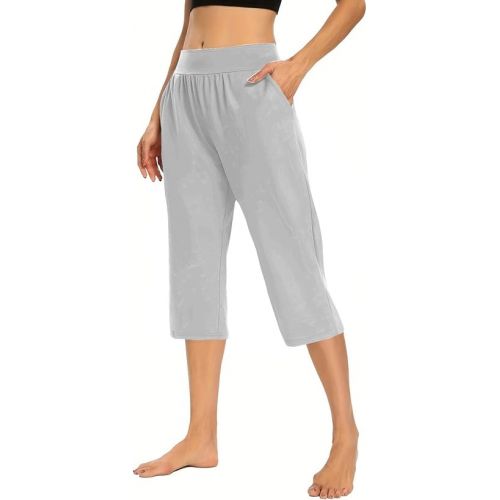 제네릭 Capri Pants for Women Yoga Trendy Loose Comfy High Waisted Sweatpants Summer Breathable Athletic Wide Leg Capris with Pockets