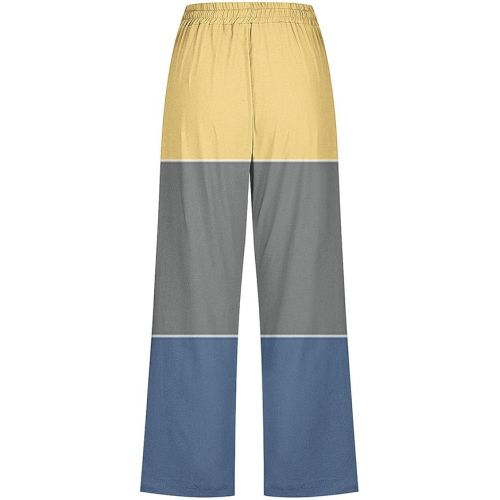 제네릭 Womens Capri Pants Elastic Waist Drawstring Linen Pants Fashion Printed Wide Leg Cropped Trousers with Pockets