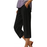 Capris Pants for Women High Waisted Waisted Drawstring Cropped Pants with Pockets Summer Cotton Linen Capri Pants
