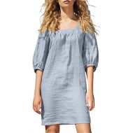 Linen Dresses for Women 2024 French Square Collar Half Puff Sleeve Dress Plus Size Summer Casual Beach Vacation Sundress
