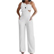 Women's Short Sleeve Jumpsuits Wide Leg Linen Jumpsuits Dressy V Neck Wide Leg Jumpsuits Rompers Vacation Beach Outfits