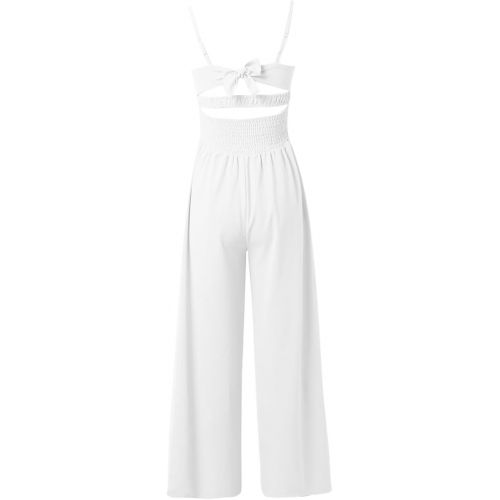 제네릭 Women's Short Sleeve Jumpsuits Wide Leg Linen Jumpsuits Dressy V Neck Wide Leg Jumpsuits Rompers Vacation Beach Outfits