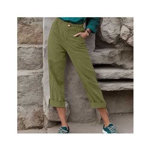 제네릭 Cargo Pants for Women Business Work Casual Pants Casual Loose Pockets Palazzo Pants Lounge Trousers