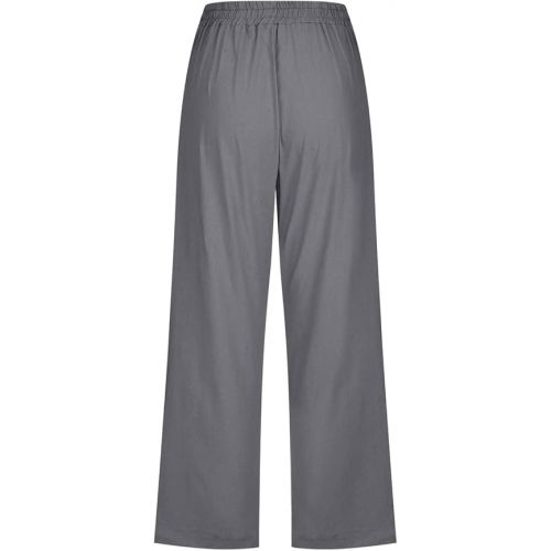 제네릭 Linen Pants for Women Plus Size Casual Wide Leg Pants Summer Drawstring Elastic Waist Lounge Capri Pant with Pockets