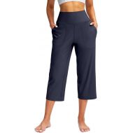 Capri Pants for Women Summer Casual Elastic Waist Wide Leg Cropped Trousers with Pockets Plus Size Tummy Control Yoga Capris