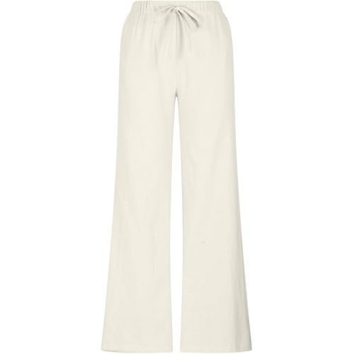 제네릭 Womens Pants Cotton Linen Boho Straight Wide Leg Casual Summer Trousers with Pockets Drawstring Elastic Waist Palazzo Pants