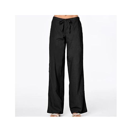 제네릭 Women's Cotton Linen Pants Summer Wide Leg Casual Loose Fit Loung Trousers Drawstring High Elastic Waist Pants with Pockets