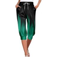 Womens Capri Pants Casual 2024 Summer Drawstring Elastic High Waist Pants Wide Leg Trousers Cropped Pants with Pockets