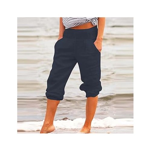 제네릭 Cargo Pants for Women Business Work Casual Pants Elastic Waist Casual Palazzo Pants Lounge Trousers