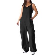 Women's Summer Wide Leg Linen Jumpsuits One Piece Wide Leg Rompers Dressy 2024 Trendy Outfits Clothes with Pockets 2024